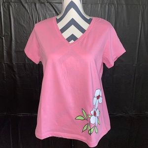 Pink Hawaiian Flowers V-Neck T-Shirt